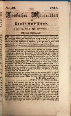 Ansbacher Morgenblatt für Stadt und Land (Ansbacher Morgenblatt) Samstag 1. April 1848