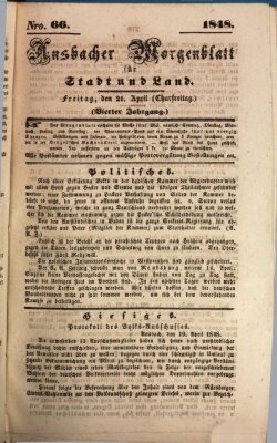 Ansbacher Morgenblatt für Stadt und Land (Ansbacher Morgenblatt) Freitag 21. April 1848