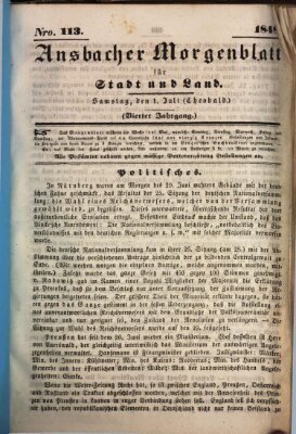 Ansbacher Morgenblatt für Stadt und Land (Ansbacher Morgenblatt) Samstag 1. Juli 1848