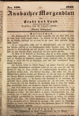 Ansbacher Morgenblatt für Stadt und Land (Ansbacher Morgenblatt) Samstag 19. August 1848