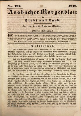 Ansbacher Morgenblatt für Stadt und Land (Ansbacher Morgenblatt) Freitag 20. Oktober 1848