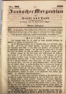 Ansbacher Morgenblatt für Stadt und Land (Ansbacher Morgenblatt) Freitag 17. November 1848