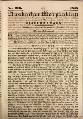 Ansbacher Morgenblatt für Stadt und Land (Ansbacher Morgenblatt) Mittwoch 22. November 1848