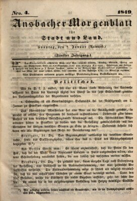 Ansbacher Morgenblatt für Stadt und Land (Ansbacher Morgenblatt) Sonntag 7. Januar 1849