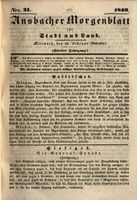 Ansbacher Morgenblatt für Stadt und Land (Ansbacher Morgenblatt) Donnerstag 15. Februar 1849