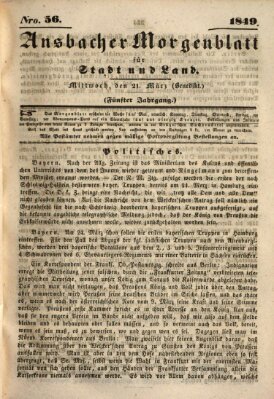 Ansbacher Morgenblatt für Stadt und Land (Ansbacher Morgenblatt) Mittwoch 21. März 1849