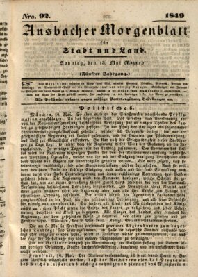 Ansbacher Morgenblatt für Stadt und Land (Ansbacher Morgenblatt) Sonntag 13. Mai 1849