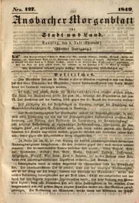 Ansbacher Morgenblatt für Stadt und Land (Ansbacher Morgenblatt) Sonntag 1. Juli 1849