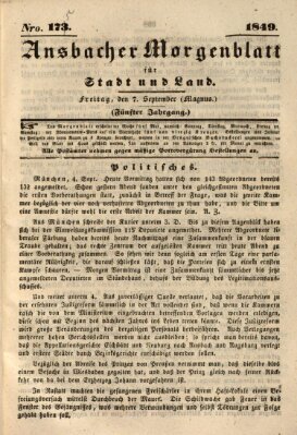 Ansbacher Morgenblatt für Stadt und Land (Ansbacher Morgenblatt) Freitag 7. September 1849