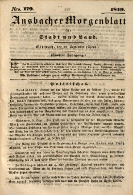 Ansbacher Morgenblatt für Stadt und Land (Ansbacher Morgenblatt) Mittwoch 12. September 1849