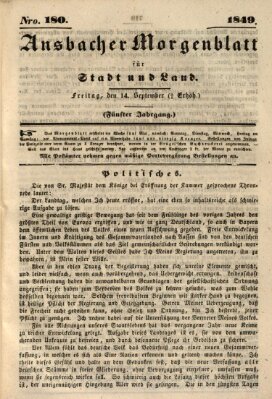 Ansbacher Morgenblatt für Stadt und Land (Ansbacher Morgenblatt) Freitag 14. September 1849