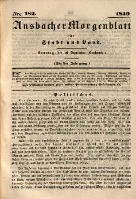Ansbacher Morgenblatt für Stadt und Land (Ansbacher Morgenblatt) Sonntag 16. September 1849