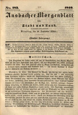 Ansbacher Morgenblatt für Stadt und Land (Ansbacher Morgenblatt) Dienstag 18. September 1849