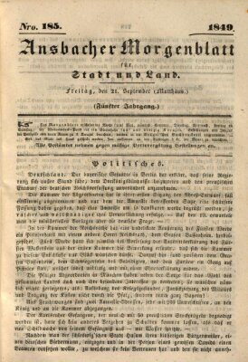 Ansbacher Morgenblatt für Stadt und Land (Ansbacher Morgenblatt) Freitag 21. September 1849