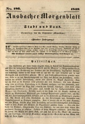 Ansbacher Morgenblatt für Stadt und Land (Ansbacher Morgenblatt) Samstag 22. September 1849