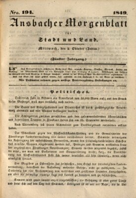 Ansbacher Morgenblatt für Stadt und Land (Ansbacher Morgenblatt) Mittwoch 3. Oktober 1849