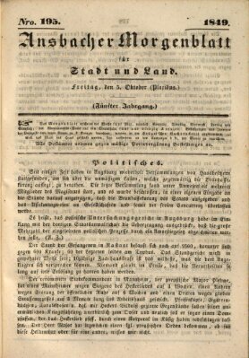 Ansbacher Morgenblatt für Stadt und Land (Ansbacher Morgenblatt) Freitag 5. Oktober 1849