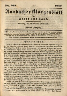 Ansbacher Morgenblatt für Stadt und Land (Ansbacher Morgenblatt) Freitag 19. Oktober 1849