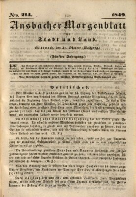 Ansbacher Morgenblatt für Stadt und Land (Ansbacher Morgenblatt) Mittwoch 31. Oktober 1849