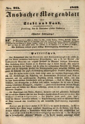 Ansbacher Morgenblatt für Stadt und Land (Ansbacher Morgenblatt) Freitag 2. November 1849