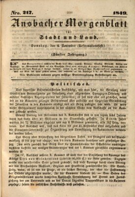 Ansbacher Morgenblatt für Stadt und Land (Ansbacher Morgenblatt) Sonntag 4. November 1849