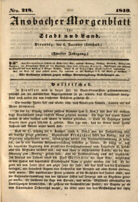 Ansbacher Morgenblatt für Stadt und Land (Ansbacher Morgenblatt) Dienstag 6. November 1849