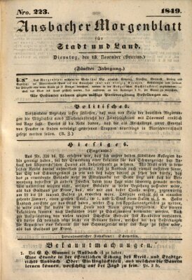 Ansbacher Morgenblatt für Stadt und Land (Ansbacher Morgenblatt) Dienstag 13. November 1849