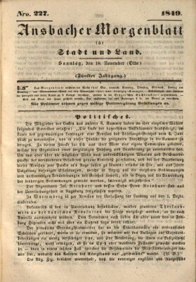 Ansbacher Morgenblatt für Stadt und Land (Ansbacher Morgenblatt) Sonntag 18. November 1849