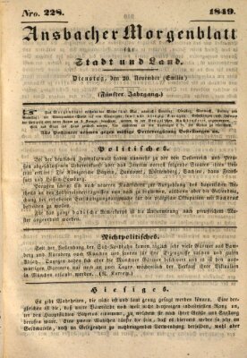 Ansbacher Morgenblatt für Stadt und Land (Ansbacher Morgenblatt) Dienstag 20. November 1849