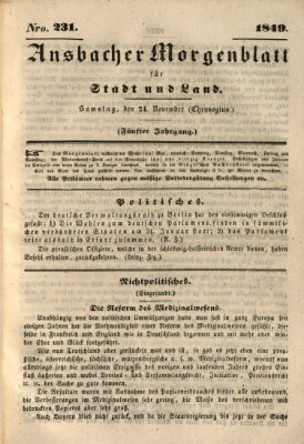 Ansbacher Morgenblatt für Stadt und Land (Ansbacher Morgenblatt) Samstag 24. November 1849