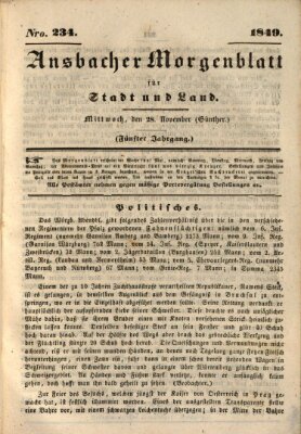 Ansbacher Morgenblatt für Stadt und Land (Ansbacher Morgenblatt) Mittwoch 28. November 1849