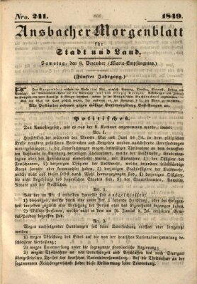 Ansbacher Morgenblatt für Stadt und Land (Ansbacher Morgenblatt) Samstag 8. Dezember 1849