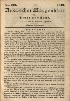 Ansbacher Morgenblatt für Stadt und Land (Ansbacher Morgenblatt) Freitag 21. Dezember 1849