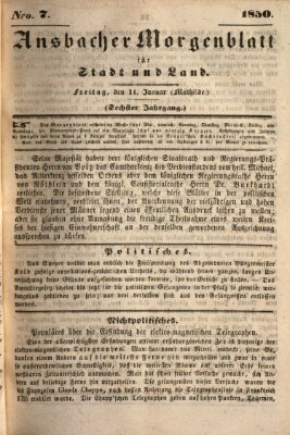 Ansbacher Morgenblatt für Stadt und Land (Ansbacher Morgenblatt) Freitag 11. Januar 1850