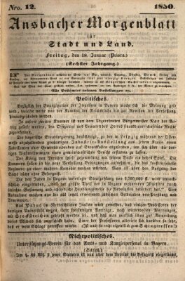 Ansbacher Morgenblatt für Stadt und Land (Ansbacher Morgenblatt) Freitag 18. Januar 1850