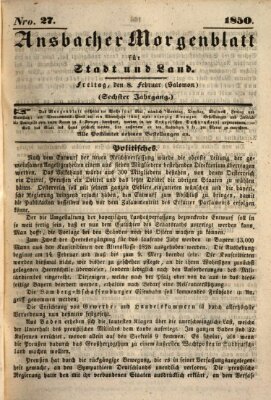 Ansbacher Morgenblatt für Stadt und Land (Ansbacher Morgenblatt) Freitag 8. Februar 1850