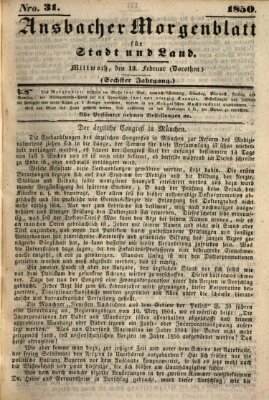 Ansbacher Morgenblatt für Stadt und Land (Ansbacher Morgenblatt) Mittwoch 13. Februar 1850