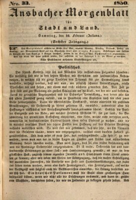 Ansbacher Morgenblatt für Stadt und Land (Ansbacher Morgenblatt) Samstag 16. Februar 1850