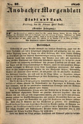 Ansbacher Morgenblatt für Stadt und Land (Ansbacher Morgenblatt) Freitag 22. Februar 1850