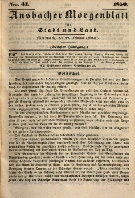 Ansbacher Morgenblatt für Stadt und Land (Ansbacher Morgenblatt) Mittwoch 27. Februar 1850