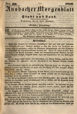 Ansbacher Morgenblatt für Stadt und Land (Ansbacher Morgenblatt) Samstag 6. April 1850