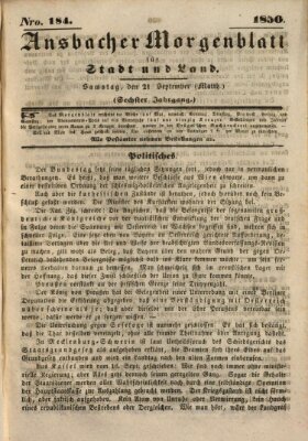 Ansbacher Morgenblatt für Stadt und Land (Ansbacher Morgenblatt) Samstag 21. September 1850