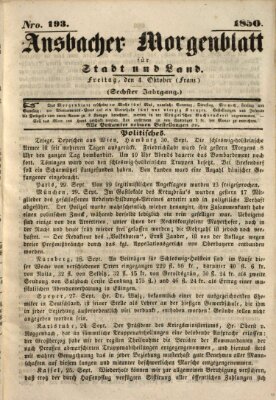 Ansbacher Morgenblatt für Stadt und Land (Ansbacher Morgenblatt) Freitag 4. Oktober 1850