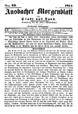 Ansbacher Morgenblatt für Stadt und Land (Ansbacher Morgenblatt) Samstag 29. März 1851