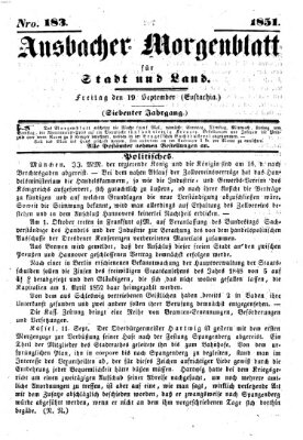 Ansbacher Morgenblatt für Stadt und Land (Ansbacher Morgenblatt) Freitag 19. September 1851