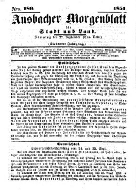 Ansbacher Morgenblatt für Stadt und Land (Ansbacher Morgenblatt) Samstag 27. September 1851