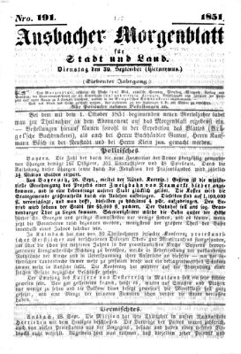 Ansbacher Morgenblatt für Stadt und Land (Ansbacher Morgenblatt) Dienstag 30. September 1851