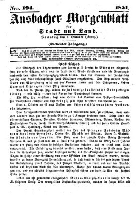 Ansbacher Morgenblatt für Stadt und Land (Ansbacher Morgenblatt) Samstag 4. Oktober 1851