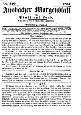 Ansbacher Morgenblatt für Stadt und Land (Ansbacher Morgenblatt) Sonntag 9. November 1851