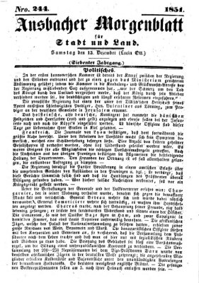 Ansbacher Morgenblatt für Stadt und Land (Ansbacher Morgenblatt) Samstag 13. Dezember 1851